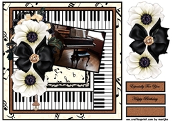 male card Music, Roses & Piano