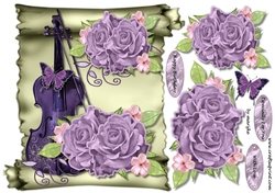 Scroll Music & Roses Shaped card