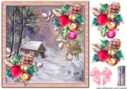 Christmas cabin In Pink Frame