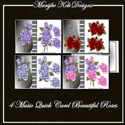 4 Quick Cards Music & Beautiful Roses
