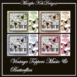 Vintage Music & Butterflies Toppers