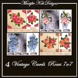 4 Vintage Roses Card Toppers