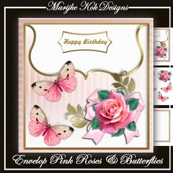 Envelop Pink Roses & Butterflies