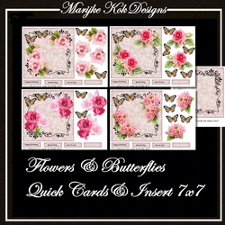 Flowers & Butterflies 4 quick 7x7 cards & insert