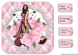 Beautiful Lady & Pink Roses  Topper