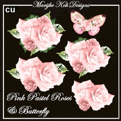 CU Pink Pastel Roses & Butterfly