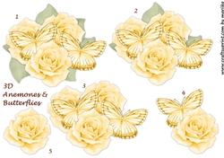 3D Yellow Roses  & Butterflies