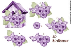 3D Birdhouse Purple Anemones & Butterflies