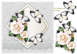 Camelia & Butterflies on lace topper