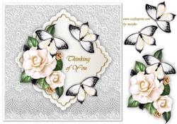 Camelia & Butterflies on lace topper