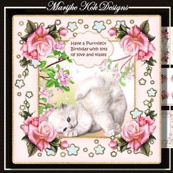 Purrfect Birthday Cute Kitten & Pink Roses