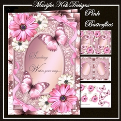 Pink Butterflies & flowers Mini Kit A5 Card