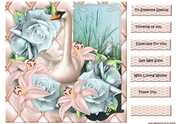 Beautiful Swan Roses & Lilies card Topper& Tags