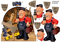 Vintage Clock male Card topper Mr. Fixit