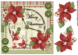 Christmas Vintage Clock & Poinsettias