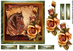 Beautiful Horse & Golden Roses Quick card