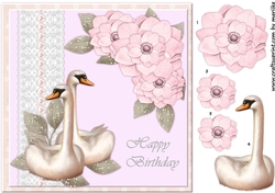 Happy Birthday Swans & Flowers 