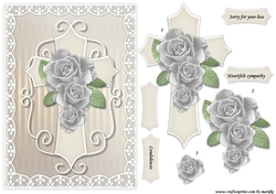 Sympathy A5 Cross & Roses Silver Grey