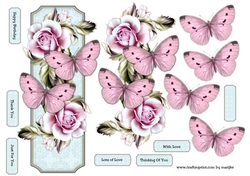 Card Topper Vintage Roses & Butterflies