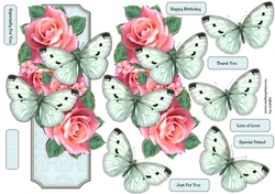 Card Topper Pink  Roses & Butterflies