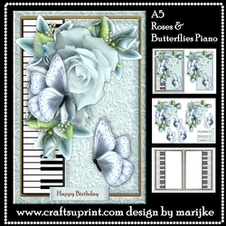 A5 Card Roses & Butterflies Piano