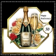 Octagon Shaped Card Topper Anniversary Champagne and Roses