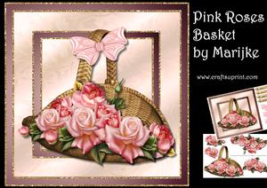 Pink Roses Basket in Golden Frame Mini Kit