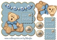 Cute Teddie new baby Boy Scallop card Topper
