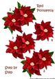 Red poinsettias, vignette, step by step