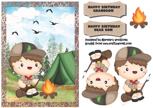Boy Scout Son Grandson  Quick card Decoupage A5 Birthday Card, A4 Craft Sheet 