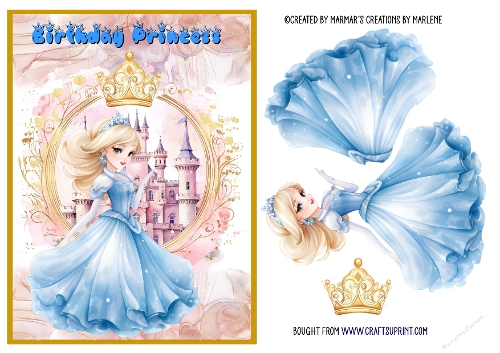 Princess birthday card blue dress