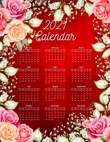 Beautiful Roses on Dark Red - 2021 Calendar