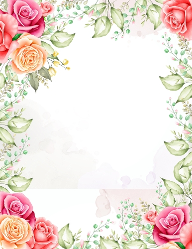 Beautiful Roses on White Watercolor A4 Background