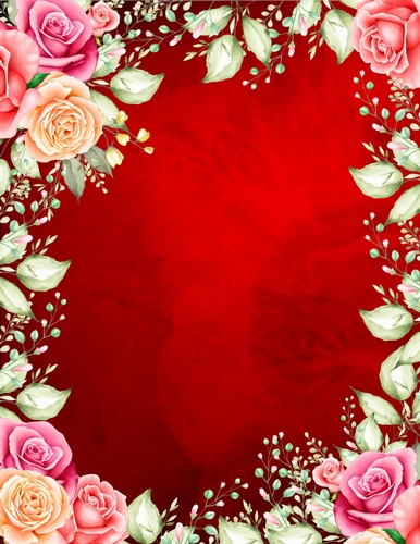 Beautiful Roses on Dark Red A4 Background