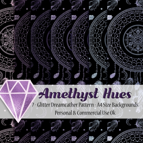 Boho Glitter Dreamcatchers A4 size Backgrounds - Amethyst Hues