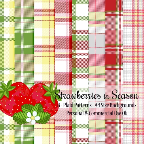 Strawberries in Season - Plaid A4 Backgrounds (set 2)
