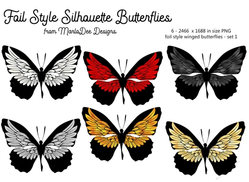 Silhouette Butterflies with Foil Wing Design - set 1
