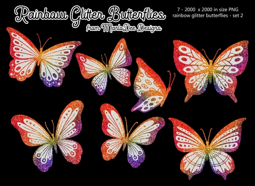 Rainbow Glitter Butterflies - Set 2