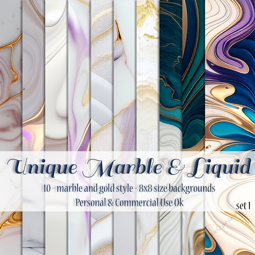 Unique Mix Colors Marble Digital Papers, 8x8 Marble Backgrounds 