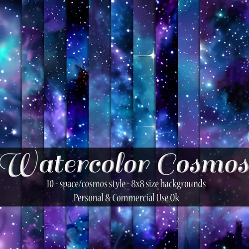 Watercolor Cosmos Digital Papers, 8x8 Space Backgrounds 