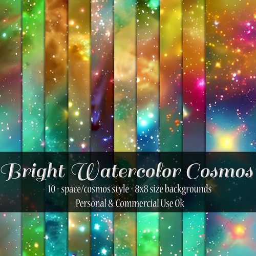 Bright Watercolor Cosmos Digital Papers, 8x8 Space Backgrounds 