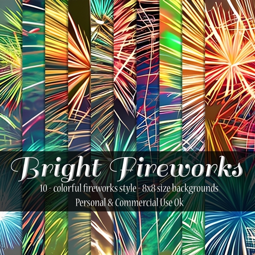 Bright Colorful Fireworks Digital Papers, 8x8 Fireworks Backgrounds 