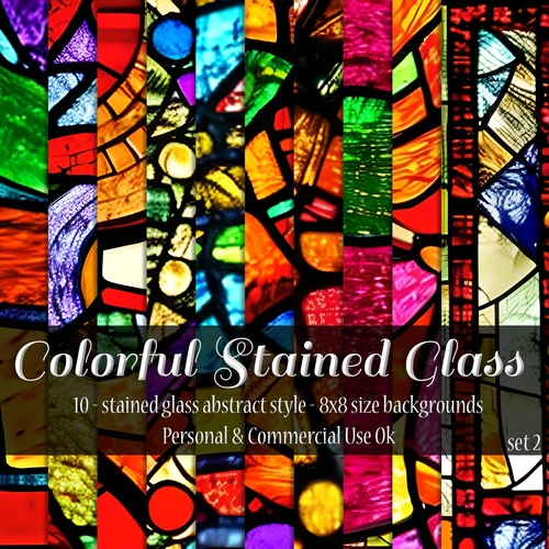 Stained Glass Abstract Digital Papers, 8x8 Glass Abstract Backgrounds 