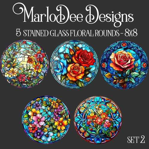 Stained Glass Floral Style 8inch Round PNG Designs - set 2