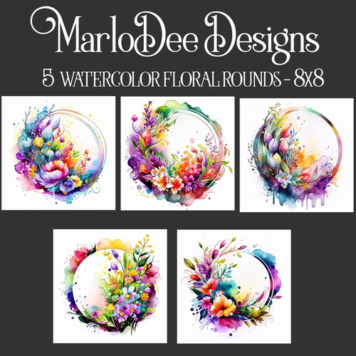 Watercolor Floral 8 inch Round Designs Backgrounds Set