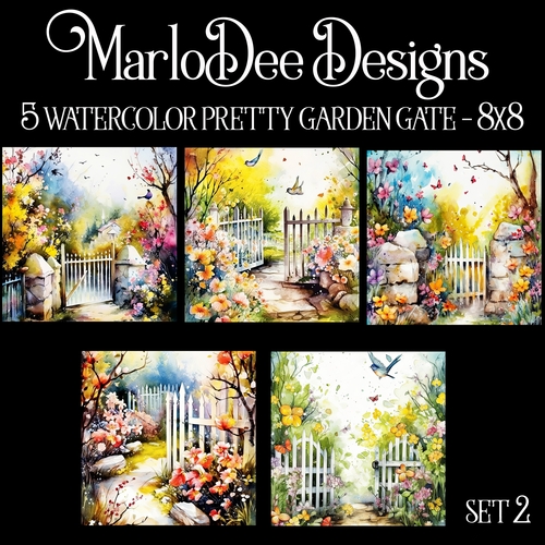 Watercolor Pretty Garden Gate 8x8 Backgrounds - set 2