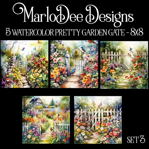 Watercolor Pretty Garden Gate 8x8 Backgrounds - set 3