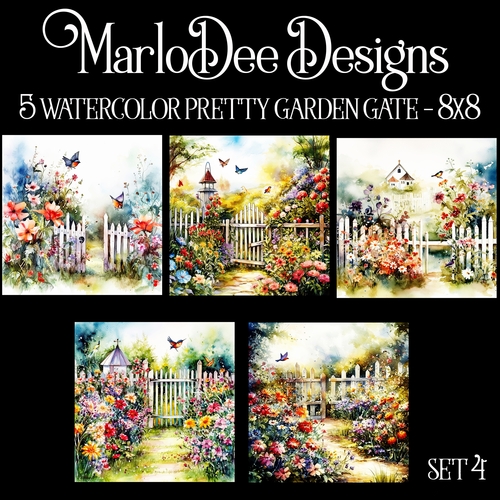 Watercolor Pretty Garden Gate 8x8 Backgrounds - set 4
