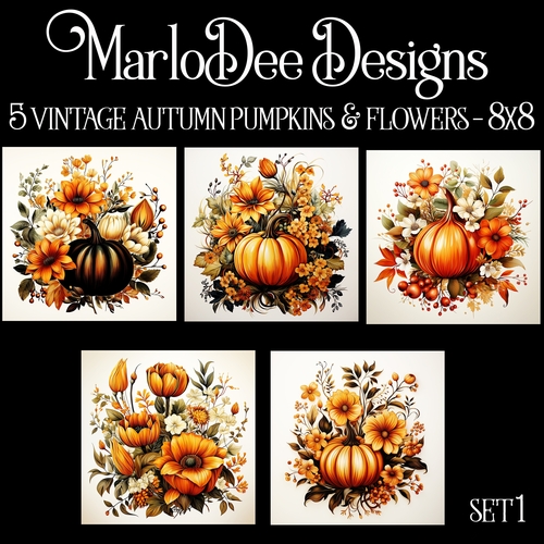 Vintage Style Autumn Pumpkins and Flowers 8x8 Backgrounds - set 1