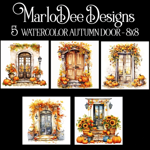 Watercolor Autumn Season Front Door 8x8 Backgrounds